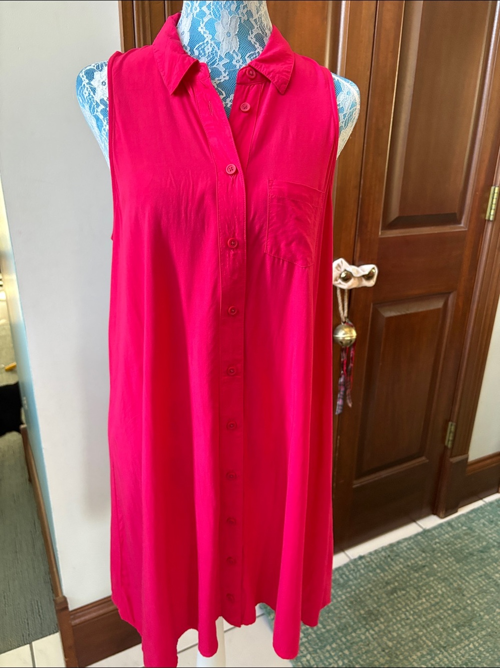 Banana  Republic Dress Sleeveless Button-Front/ collar Fit Flare Hot Pink